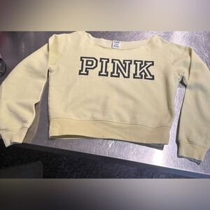 PINK Victoria's Secret light, yellow, slouchy, neck, cropped sweatshirt